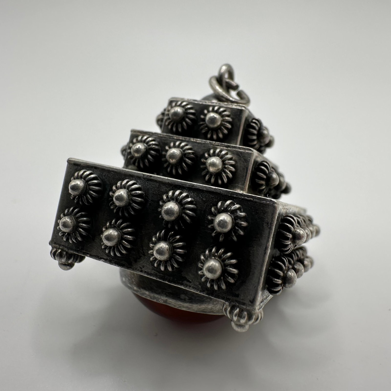 Carnelian Fob Filigree Silver Charm Floral Motifs X56: This item is in good pre-owned, previously used/displayed condition with noticeable light wear and surface scratches. Please reference all photos for full details. This piece of jewelry has been