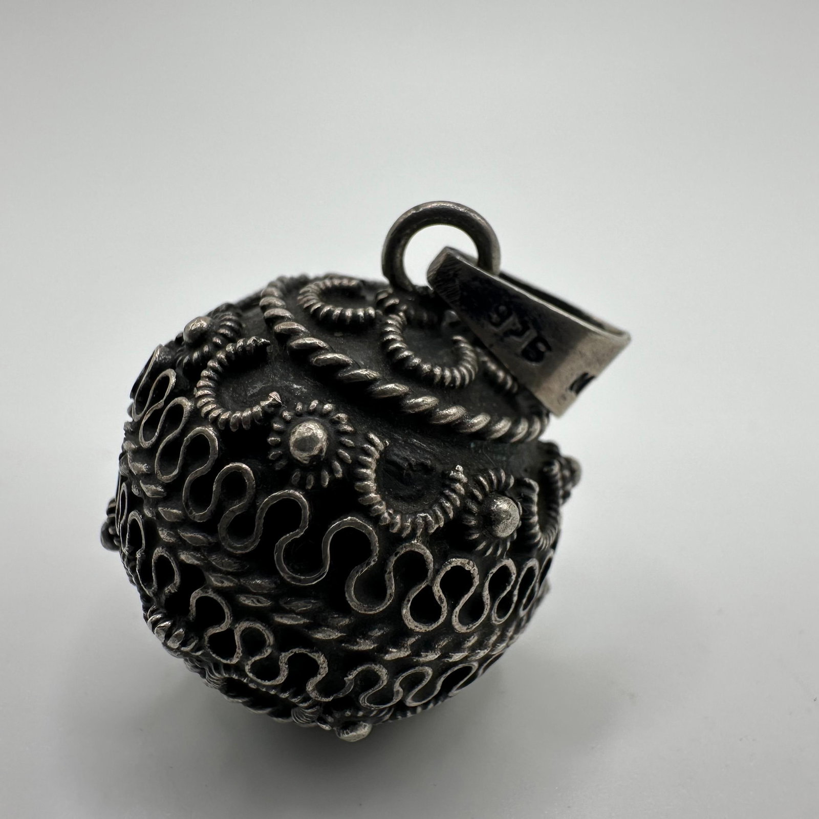 925 Mexico Harmony or Angel Bell Style Silver Scrollwork Pendant
