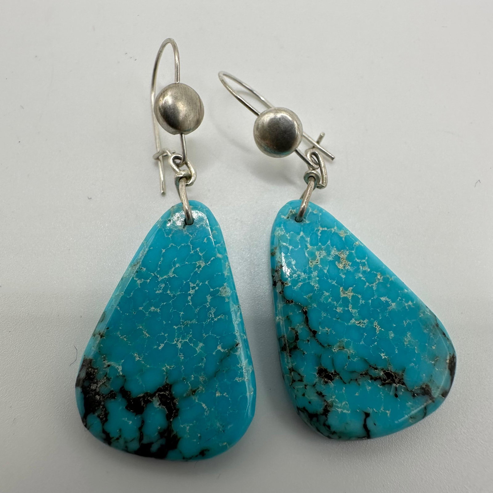 Teardrop Shaped Turquoise Silver Ball Stud Hook Earrings (1 of 5)