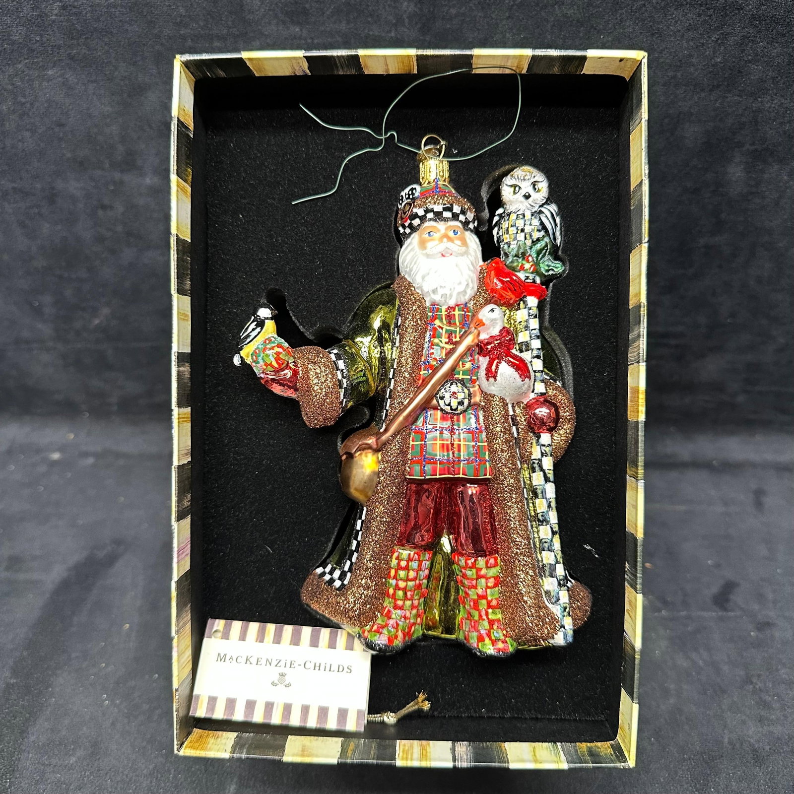 MacKenzie-Childs Bird Watching Santa Claus Christmas Holiday Ornament Courtly Check (1 of 6)