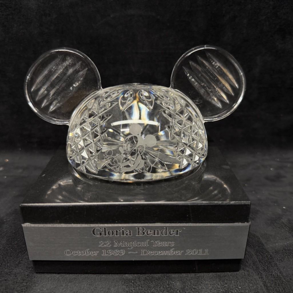 Waterford Crystal Walt Disney Cast Member Retirement Award: Waterford Crystal Walt Disney Cast Member Retirement Award Retirement gift/award for a Disney cast member who has served over 20 years. Features a stone base with a nameplate and a crystal Mickey Mous