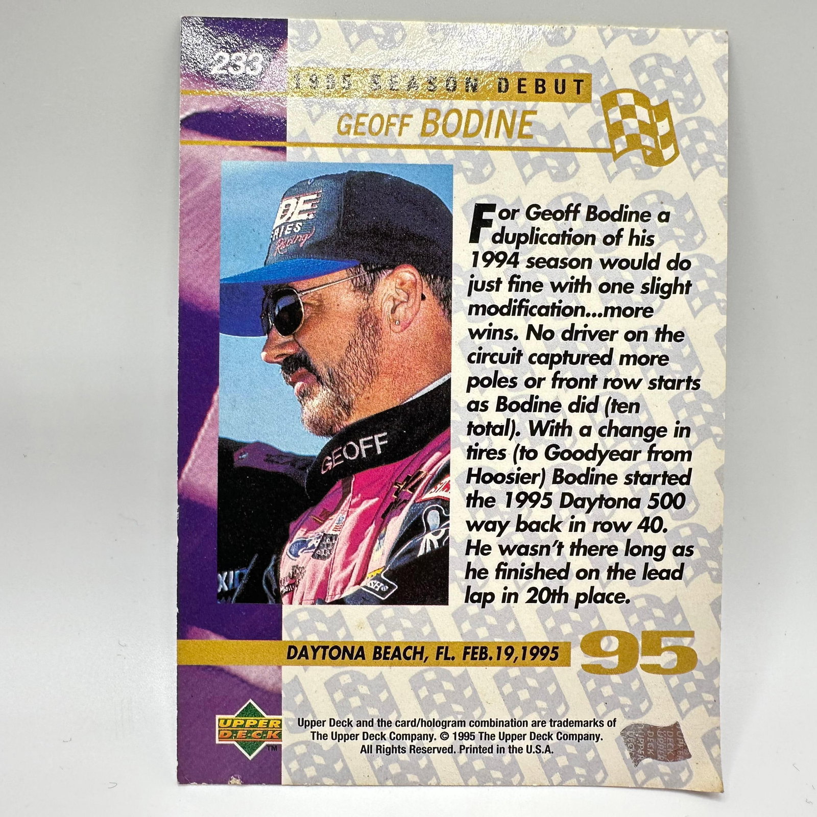 Geoff Bodine Upper Deck Signed NASCAR Card 95 Autograph - 3