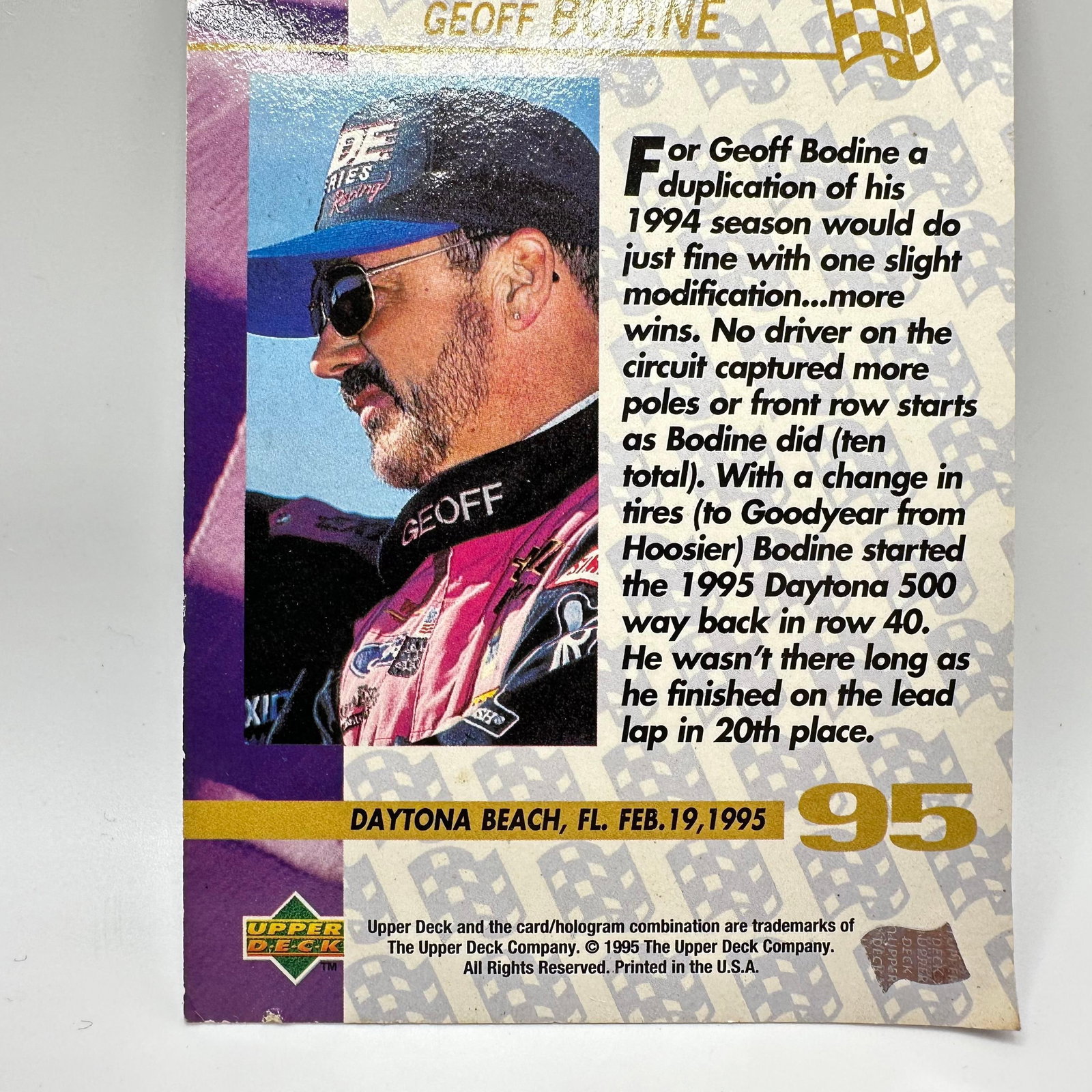Geoff Bodine Upper Deck Signed NASCAR Card 95 Autograph - 4