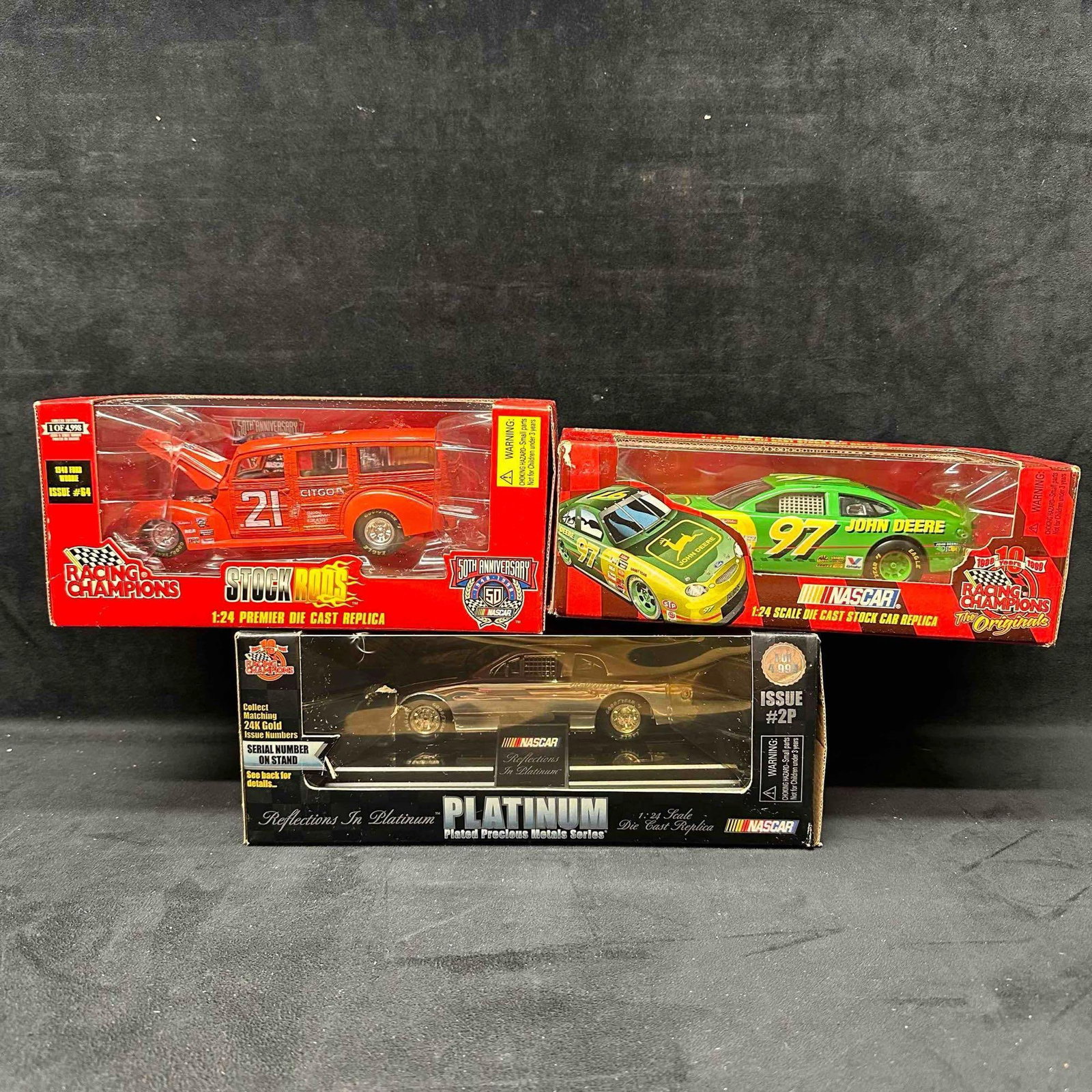 Racing Champions NASCAR 1:24 Scale Die Cast Stock Car Set Three Replica Citgo John Deere