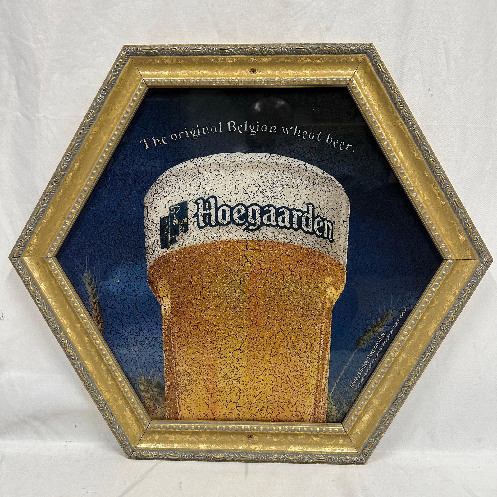 Hoegaarden Belgian Beer Hexagon Mirror Wood Frame Wall Decor (1 of 5)