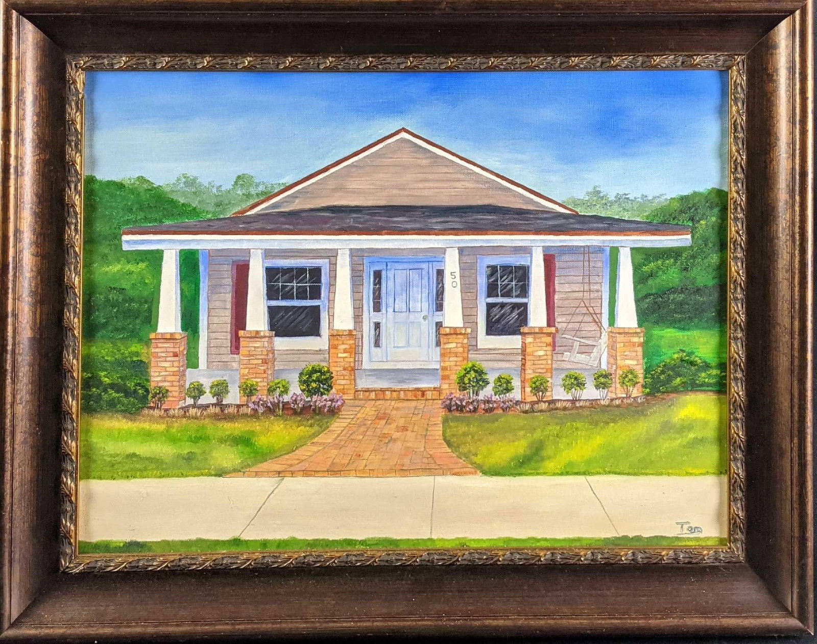 Original Framed Acyrlic On Canvas Home Sweet Home: Here is a framed original acrylic on canvas of what I believe was the previous owner's house. The artist signed on the bottom right. The framed original is approx 29" x2" x 23" and weighs 8lbs.The ori