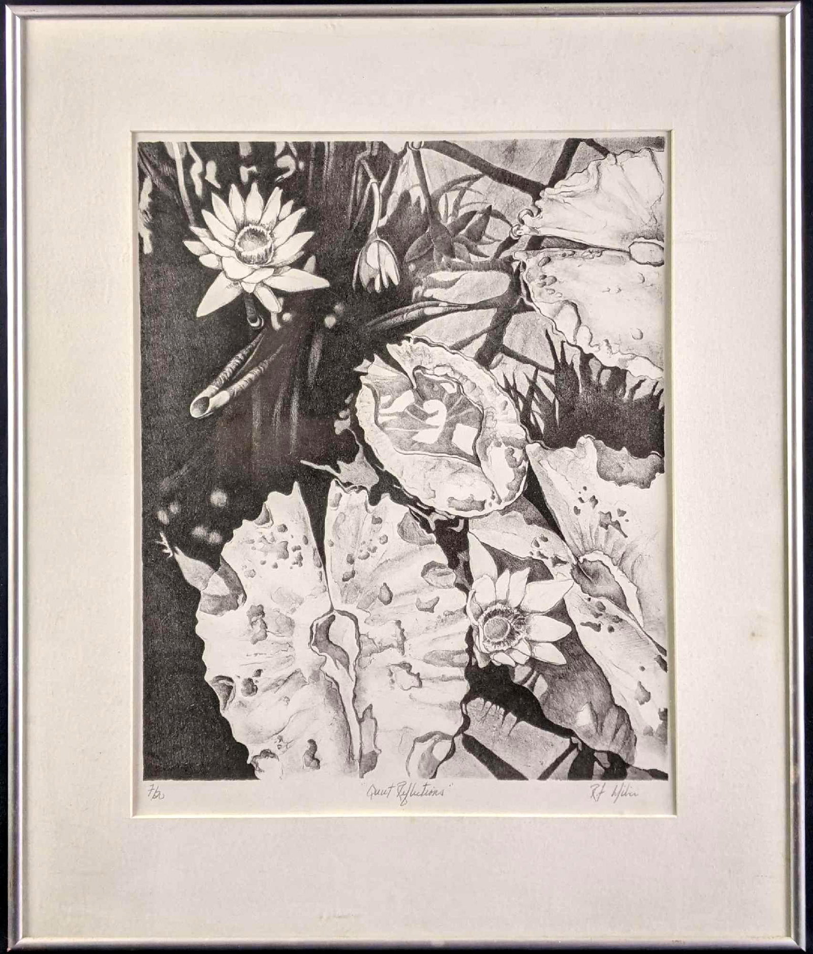 Limited Edition Charcoal Drawing 7 of 20 Signed & Titled "Quiet Reflections": Limited Edition Charcoal Drawing 7 of 20 Signed This Charcoal drawing is only seven of 20 out there. This is hand signed and titled on the bottom. The artist is unknown but the initials in the signatu