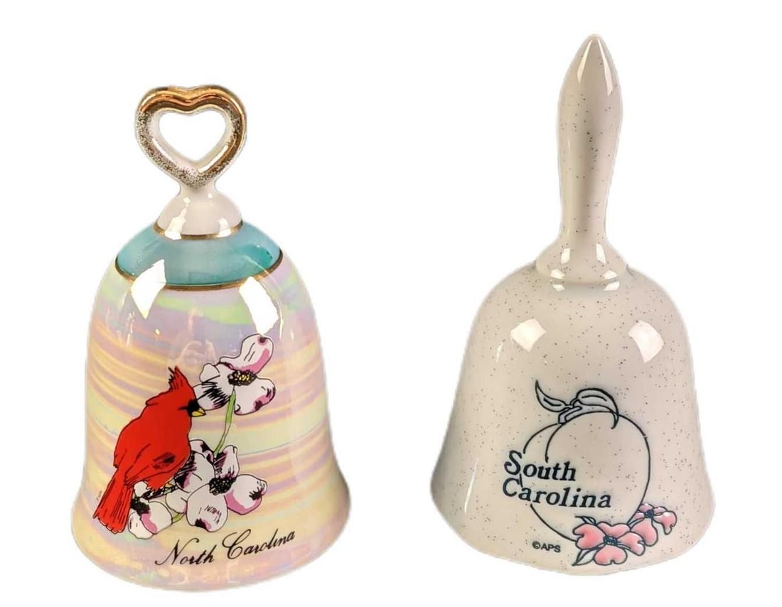 Vintage North And South Carolina Souvenir Porcelain Bells