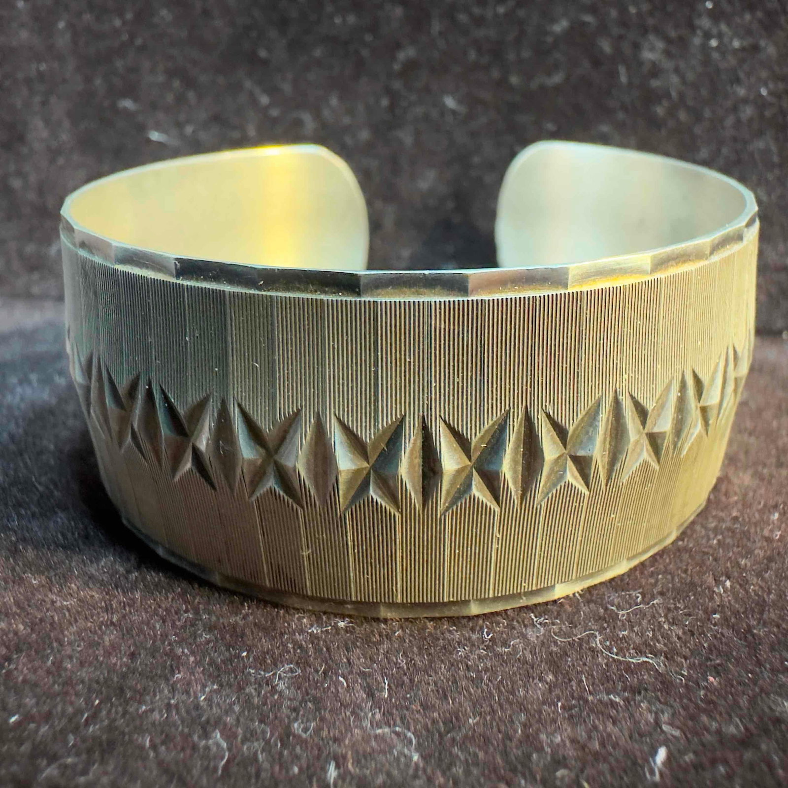 Gorham Sterling Satin Finish Style Carved Accent Cuff Bracelet: This item is in good pre-owned, previously used/displayed condition with noticeable light wear, and surface scratches. Please reference all photos for full details. This piece of jewelry has been test