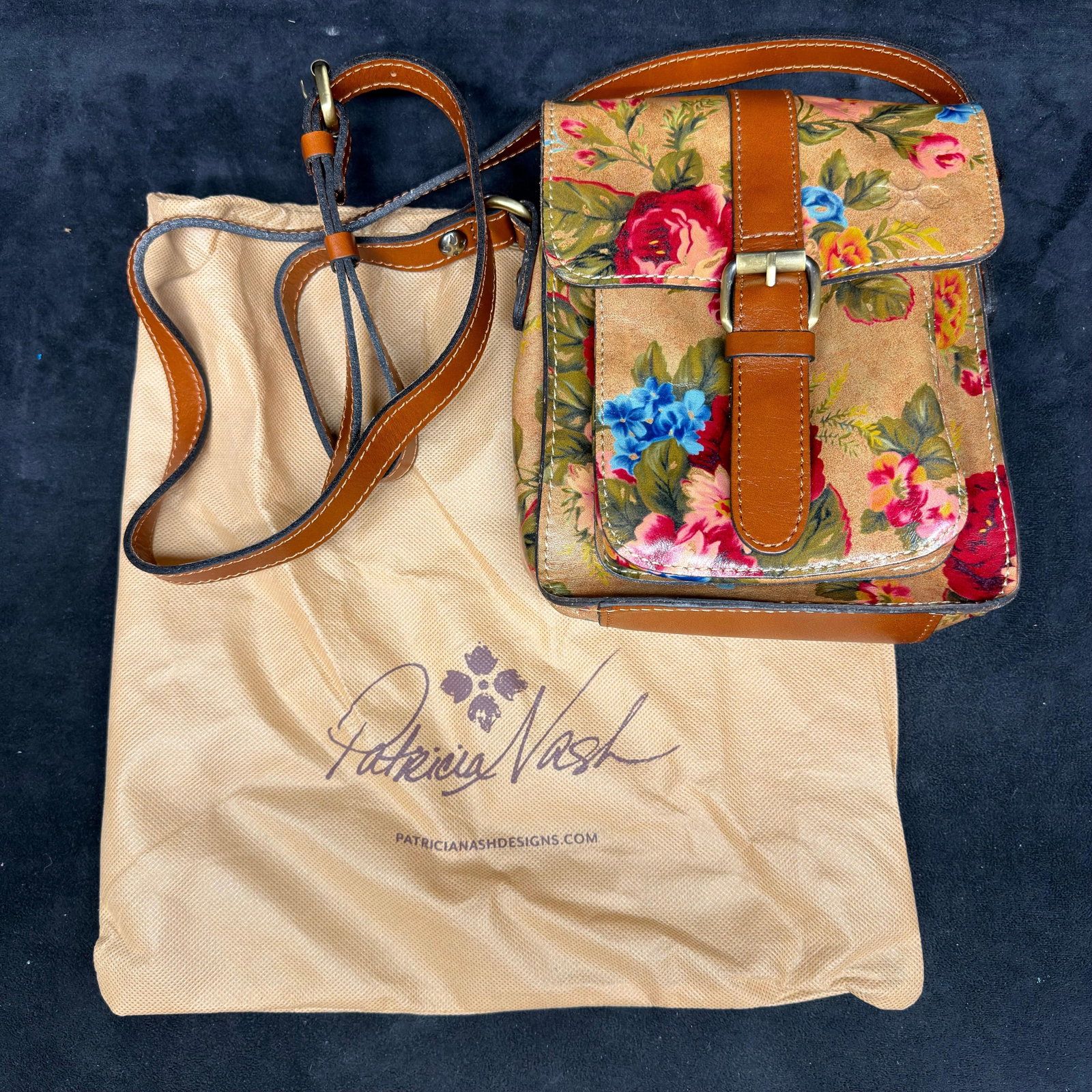 Patricia Nash Floral Leather Crossbody Bag with Dust Bag (1 of 7)
