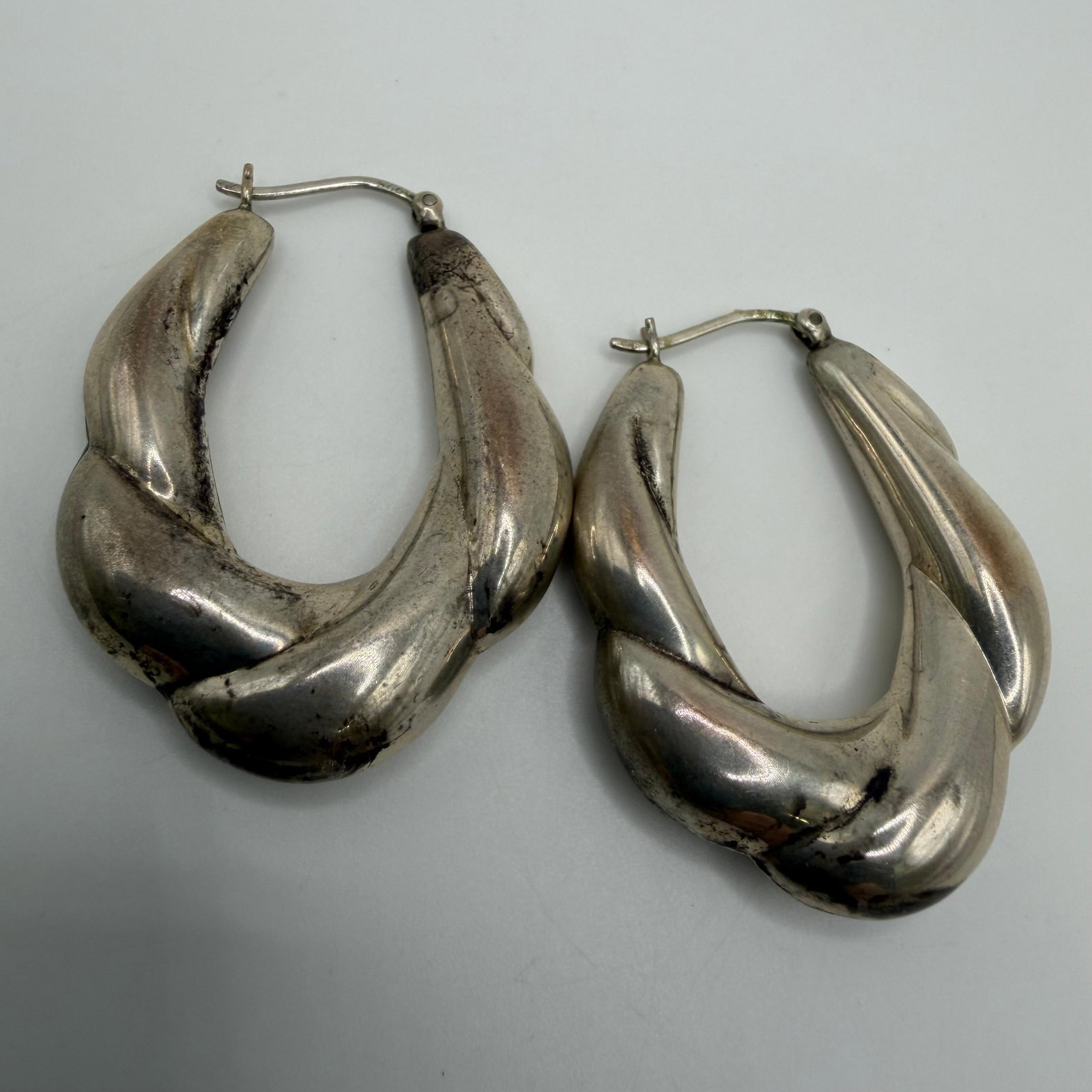 Sterling Silver Twisted Puffy 925 Hoop Earrings (1 of 5)