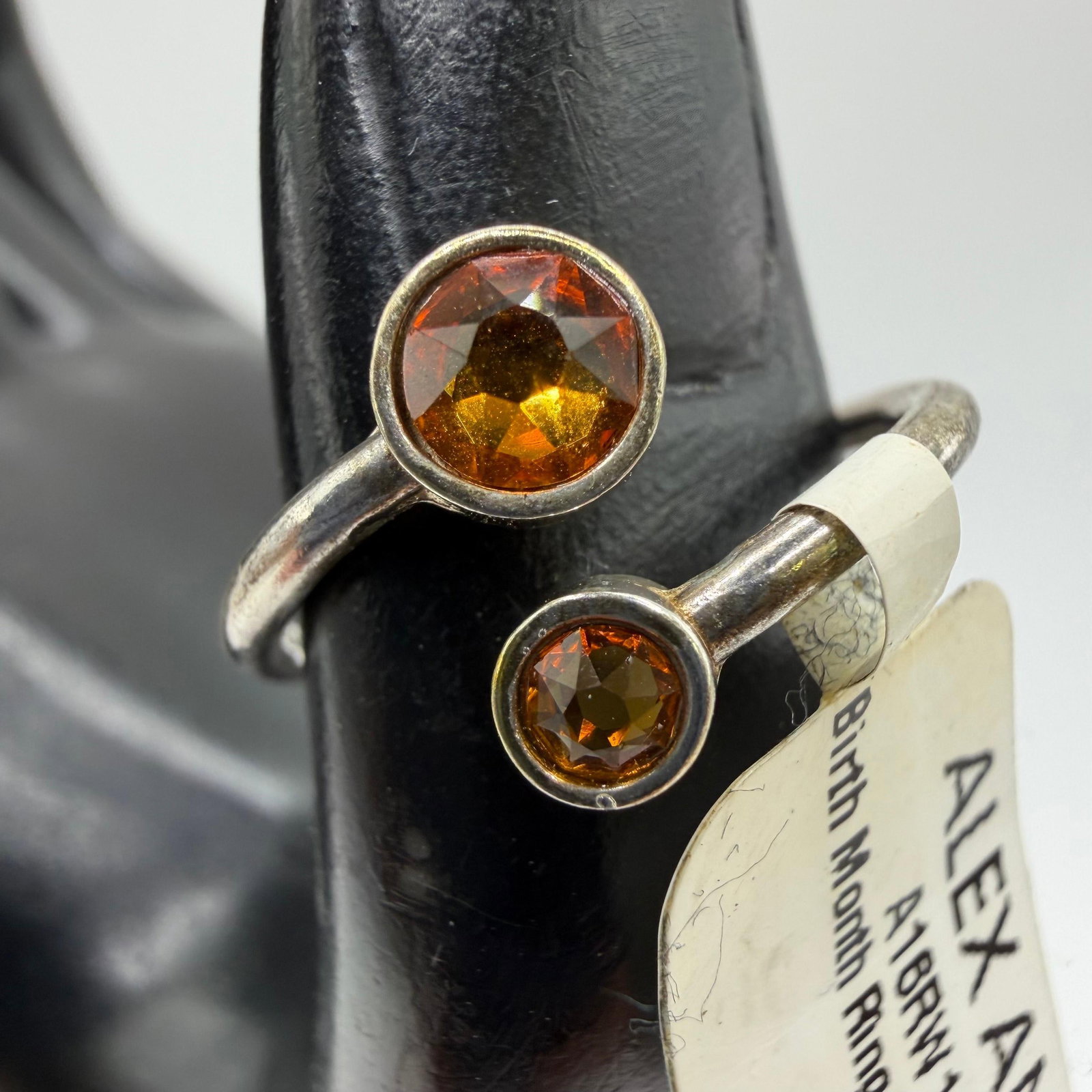 Alex And Ani Sterling Silver November Swarovski Birth Month Crystal Wrap Ring: This item is in pre-owned, previously used/displayed condition with noticeable light wear and surface scratches. Please reference all photos for full details. This piece of jewelry has been tested and