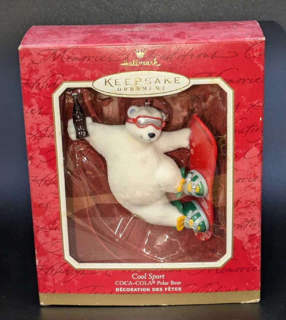 Hallmark Keepsake Coca-Cola Polar Bear Ornament: Hallmark Keepsake Coca-Cola Polar Bear Ornament. "Cool Sport". This comes in its original box that is approx 5" x 2" x 6" and it weighs 0.18lb. 