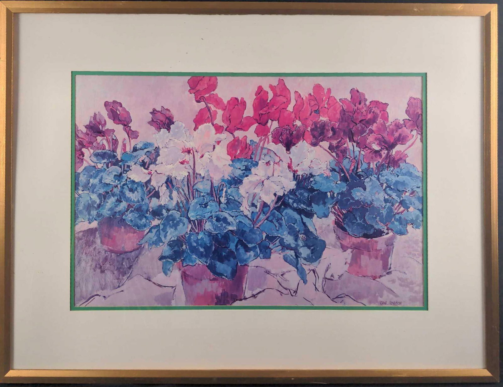 Vintage Framed Gail Symon Print Floral Still Life