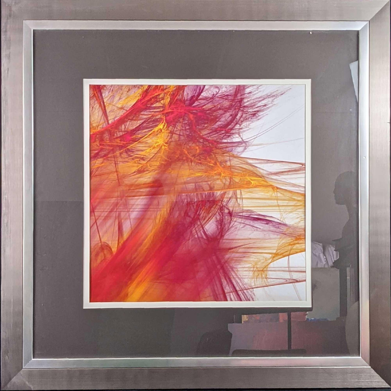 Framed Colorful Abstract Art Print: Framed Colorful Abstract Art Image Print. Was not signed by the artist. The framed print is approx 37" x 1" x 37". The print is approx 20 3/4" x 20 1/2". Framed art is in a good, used condition. The p