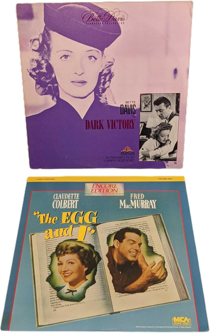 Dark Victory & The Egg And I Laserdiscs: This lot includes: (1) Dark Victory. This was released by MGM/UA Home Video in 1989. (1) The Egg And I. This was released by MCA in 1988. All are approx 12" x 12" and together they weigh