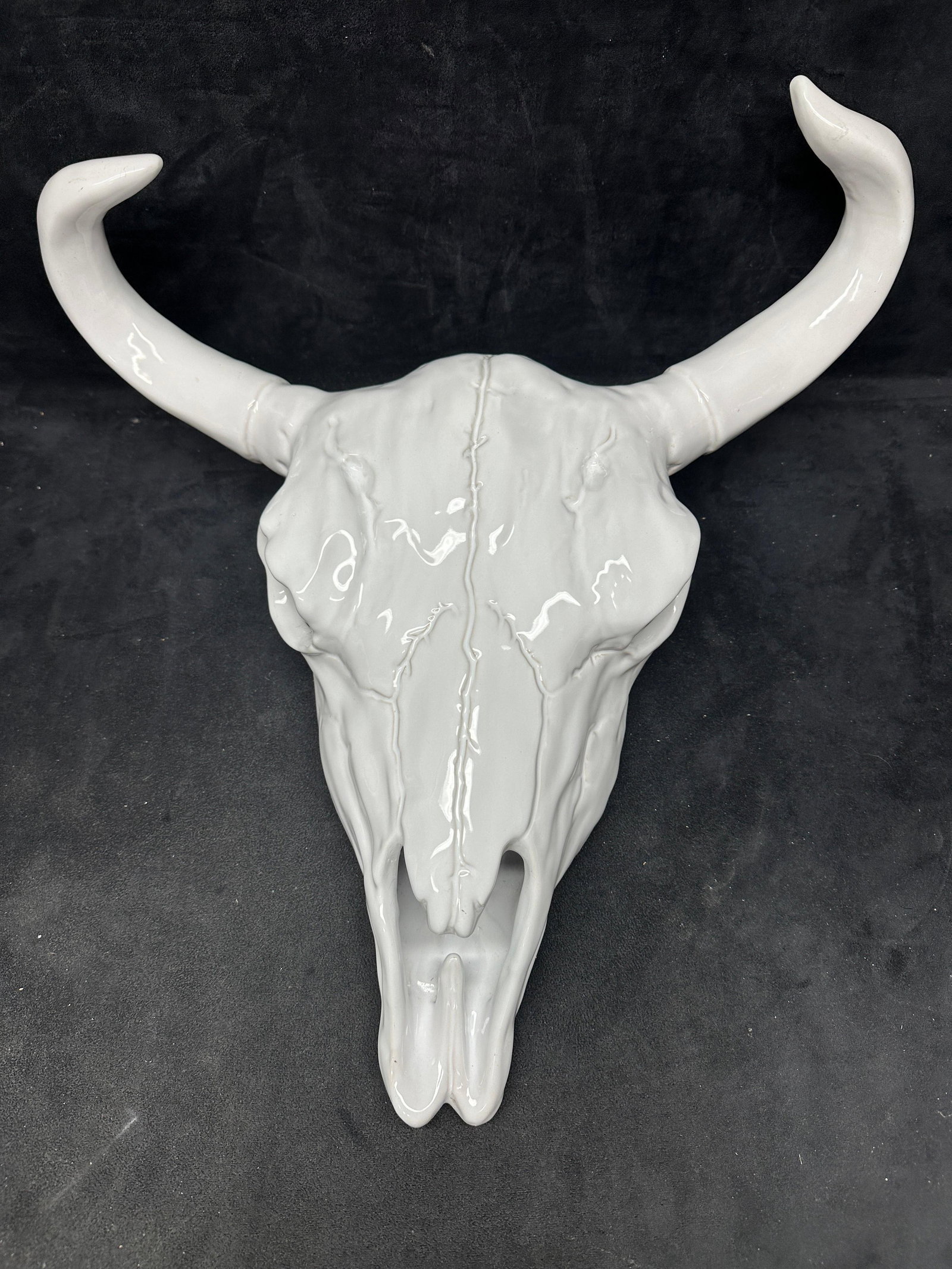 White Glazed Ceramic Longhorn Steer Cow Bull Skull Wall Decor (1 of 5)