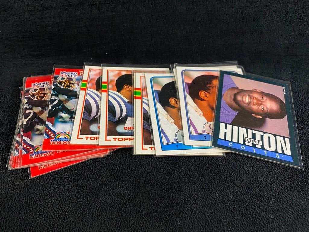 18 Chris Hinton Football Cards 1985-90: 18 Chris Hinton Football Cards 1985-90 Lot of 18 Chris Hinton cards from various series of NFL football cards. There are duplicates, including 10 cards from the 1990 NFL Pro Set Pro Bowl