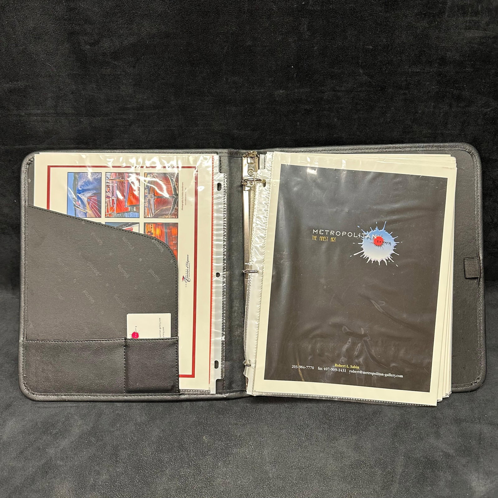 Metropolitan Gallery Art Book Portfolio Boats of Lake Tahoe: Portfolio binder containing assorted Metropolitan Gallery promotional artist prints and informational sheets. Includes full-color print samples and artist biographies for Norman Gorbaty, John Kane, Al