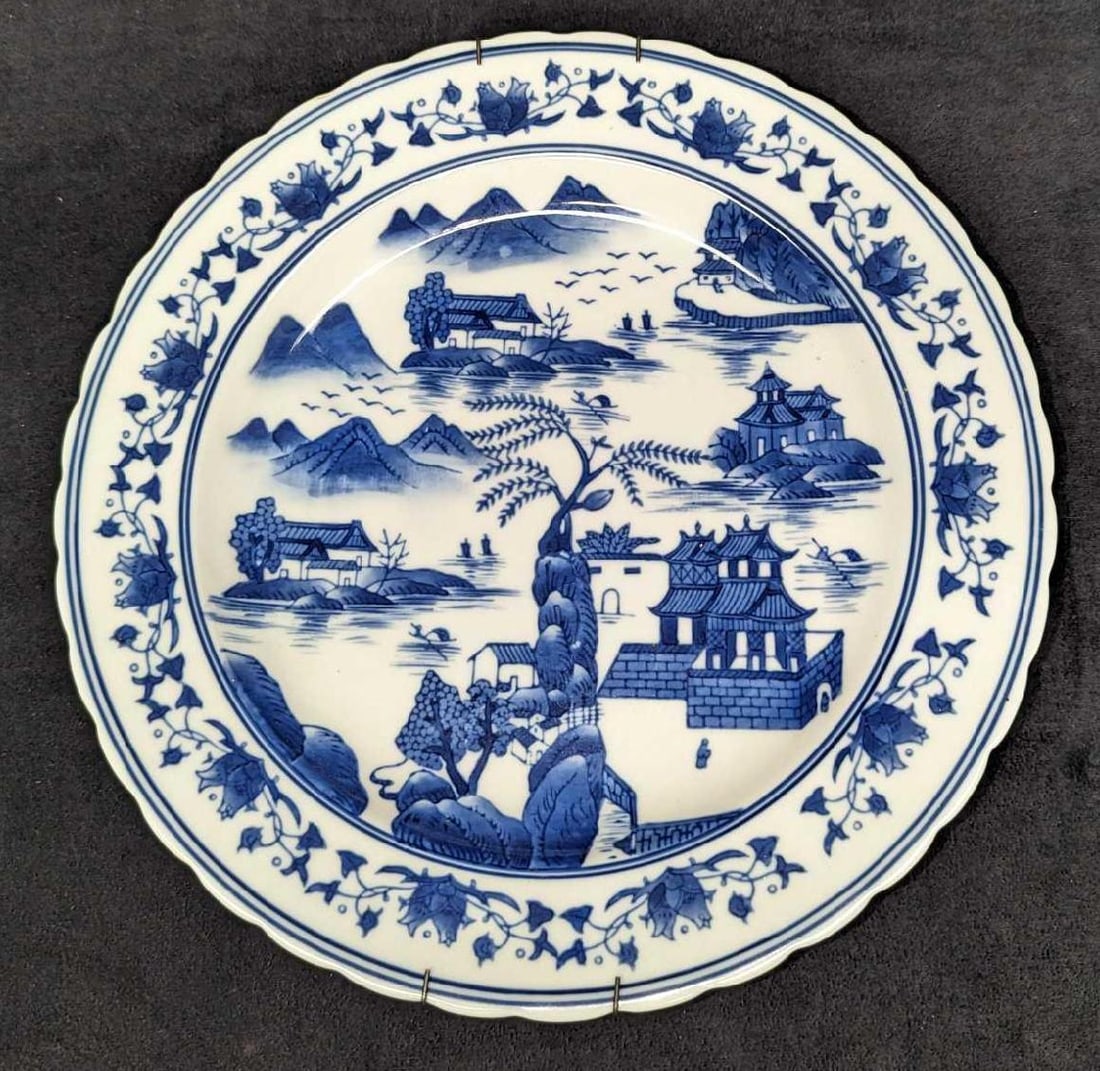 Vintage 11" Bombay Co Blue & White Hanging Plate: Vintage 11" Bombay Co Blue & White Hanging Plate. This is approx 11 3/4" x 11 3/4" x 1 7/8" and it weighs 3.47 lbs. The plate has no chips or cracks. Please see the images as they are part of the