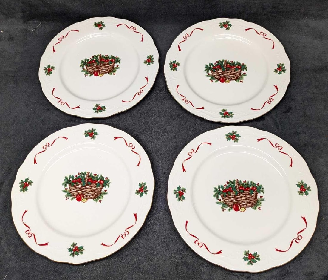 4 Retired Menuet Basket Of Cheer China Dinner Plates B