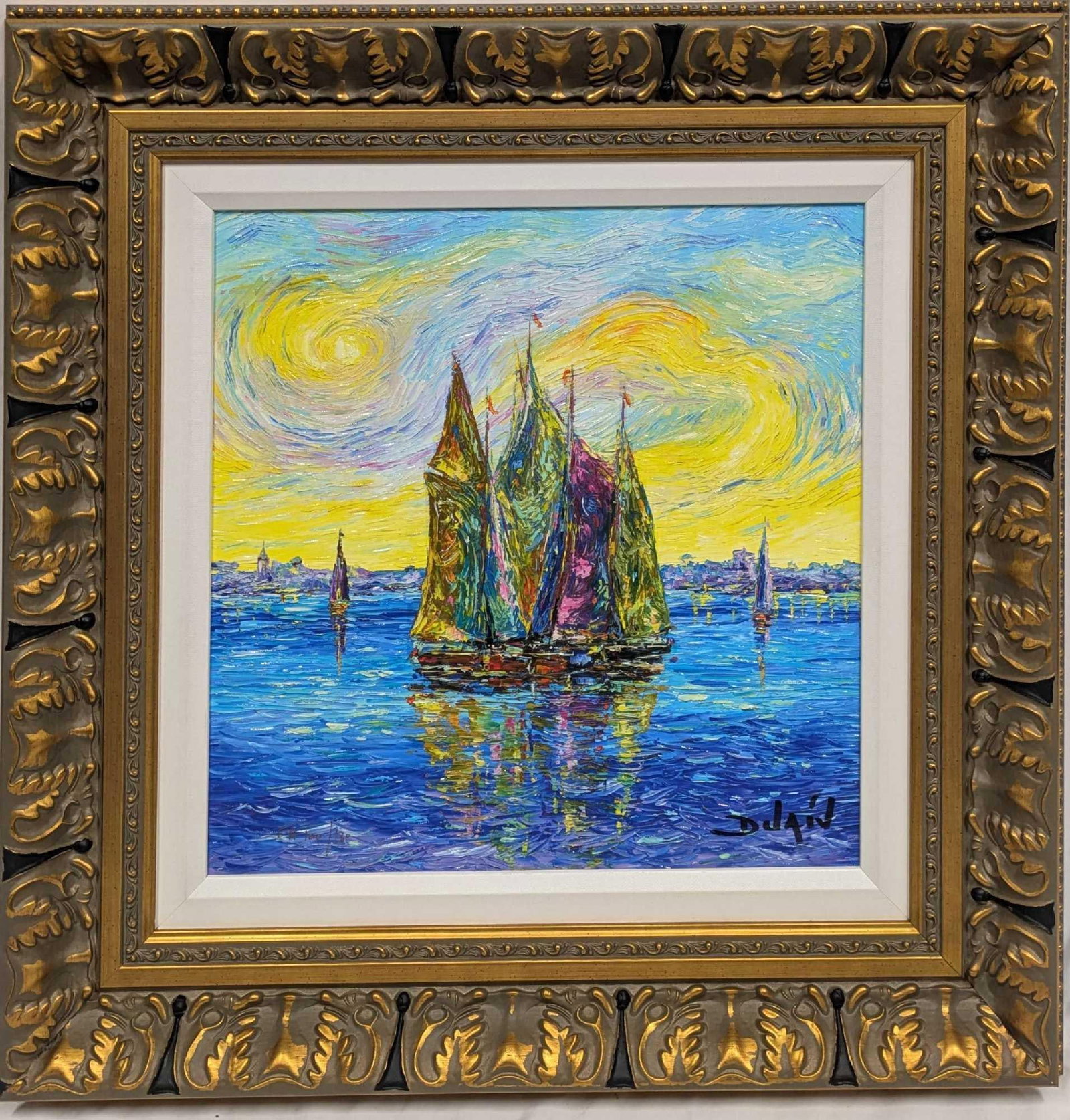 Framed S&N Duaiv Van Gogh Evening Hand Embellished Giclee European AP Print: Framed S&N Duaiv Van Gogh Evening Hand Embellished Giclee European AP Print. European Artist Proof Print On Canvas. This is approx 26" x 26" x 2" and it weighs 12lbs. This comes with a COA from Park W
