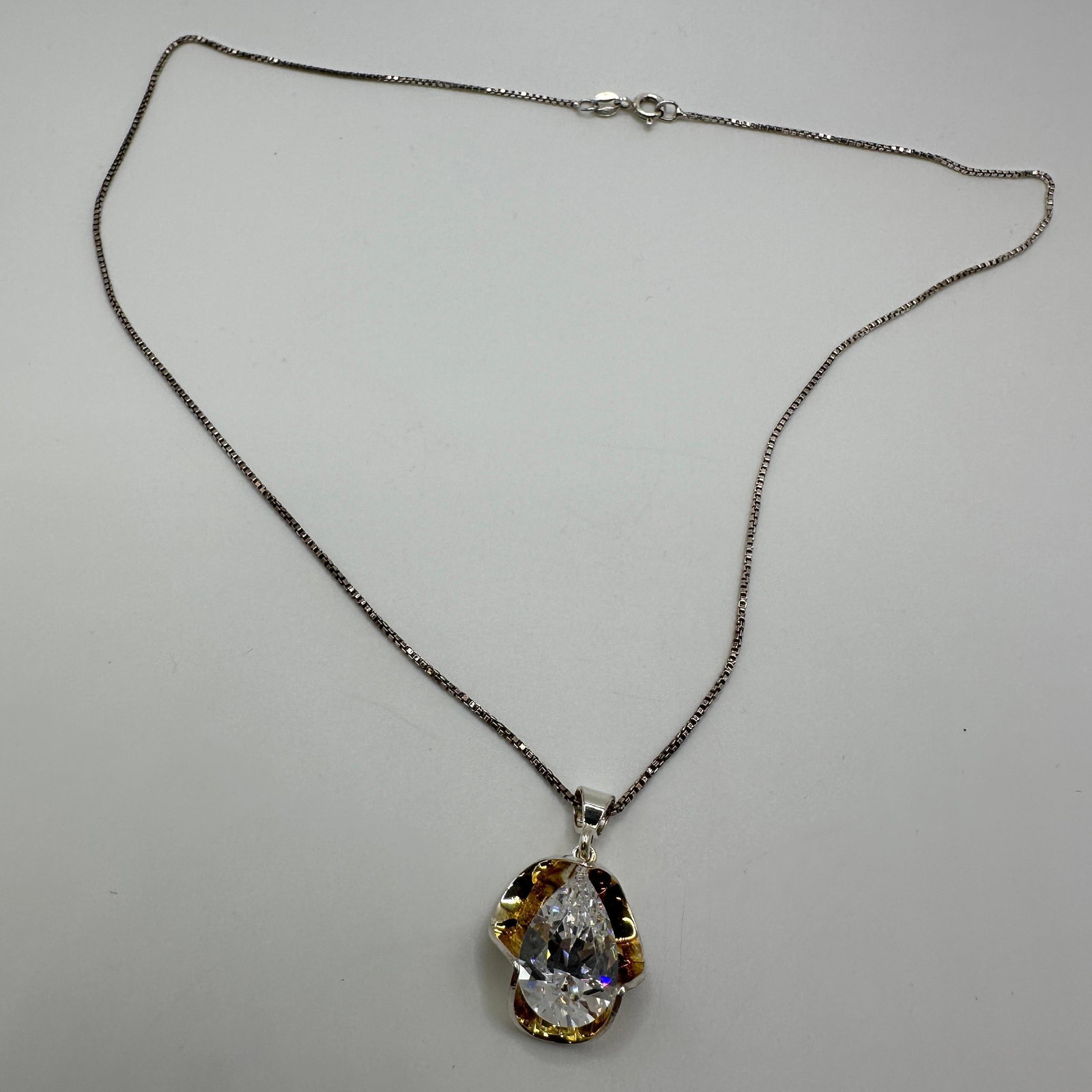 Italian Sterling Silver Pear Cut CZ Pendant Necklace A35: This item is in good pre-owned, previously used/displayed condition with noticeable light wear and surface scratches. Please reference all photos for full details. This piece of jewelry has been caref