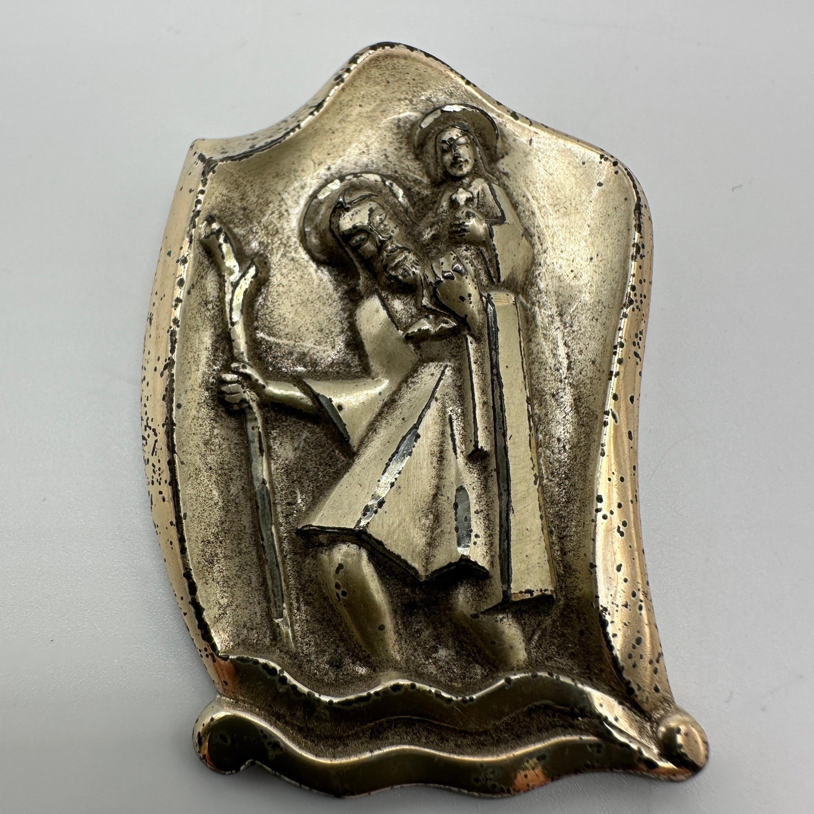 Creed Sterling Saint Christopher Religious Brooch Pin: This item is in good pre-owned, previously used/displayed condition with noticeable light wear and surface scratches. Please reference all photos for full details. This piece of jewelry has been caref