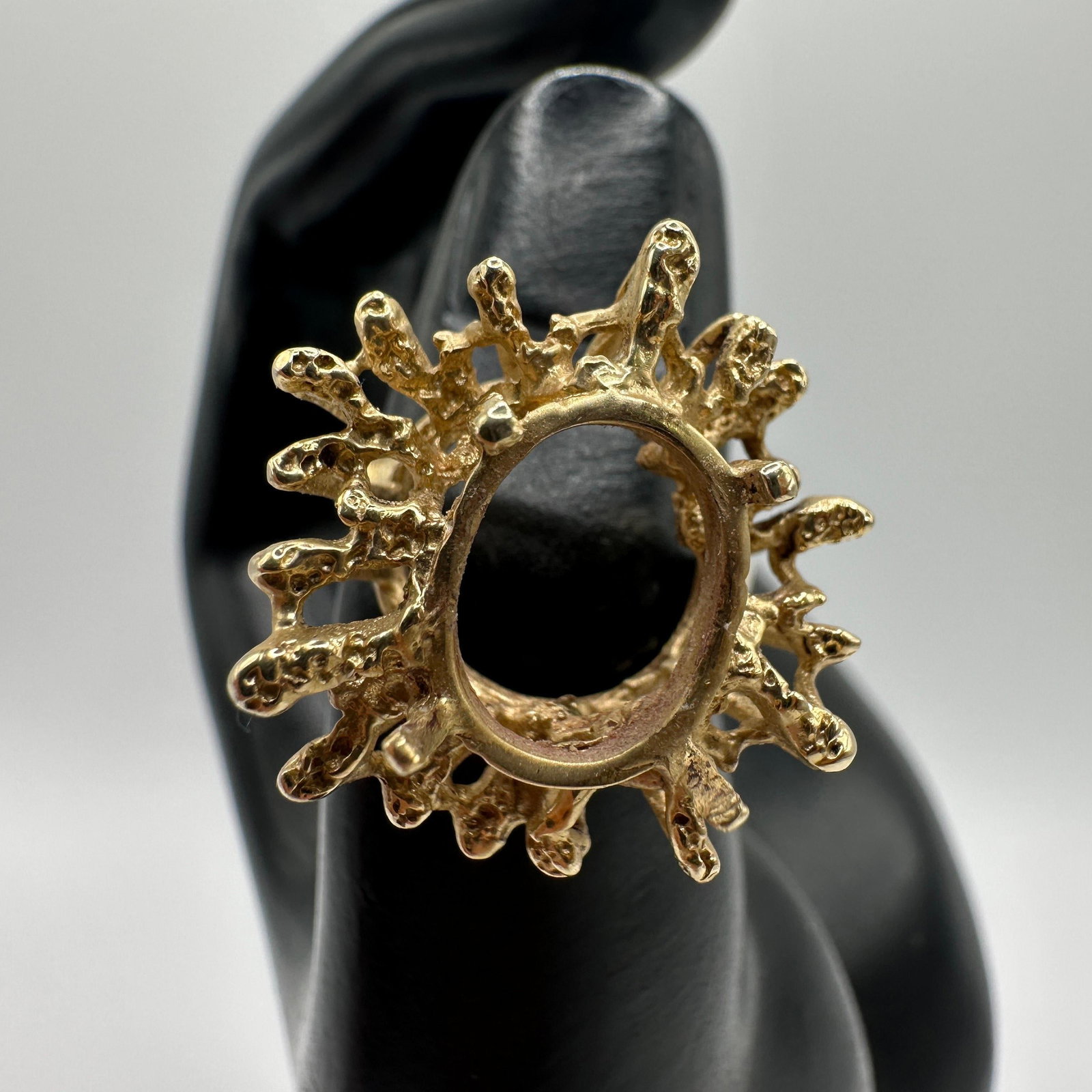14K Gold Coral Form Brutalist Style Size 7 Ring Mounting