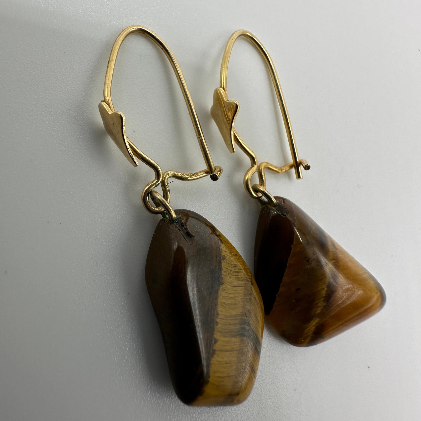 Tigers Eye Gemstone 14K Gold Hook Earrings A61