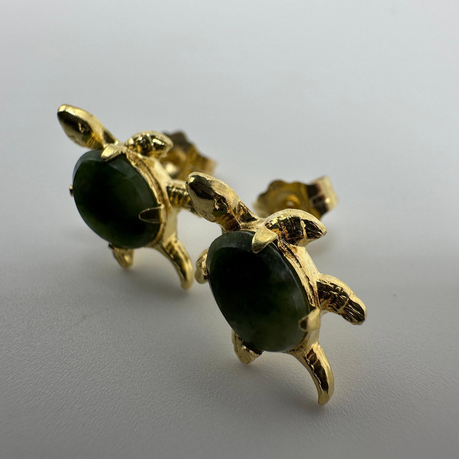 14K Gold Earrings Jade Turtle