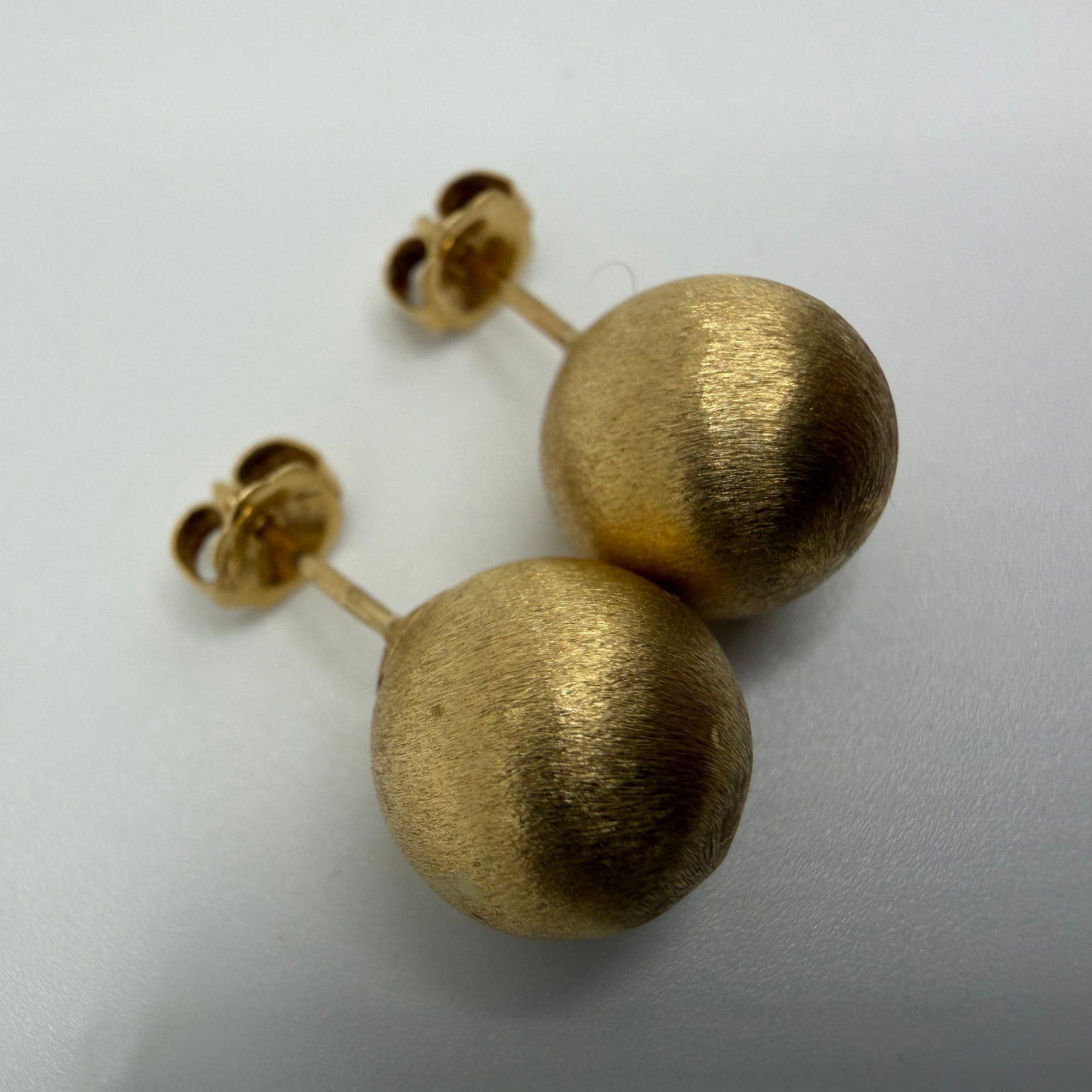 Brushed Matte Finish Style 14K Gold Stud Ball Earrings
