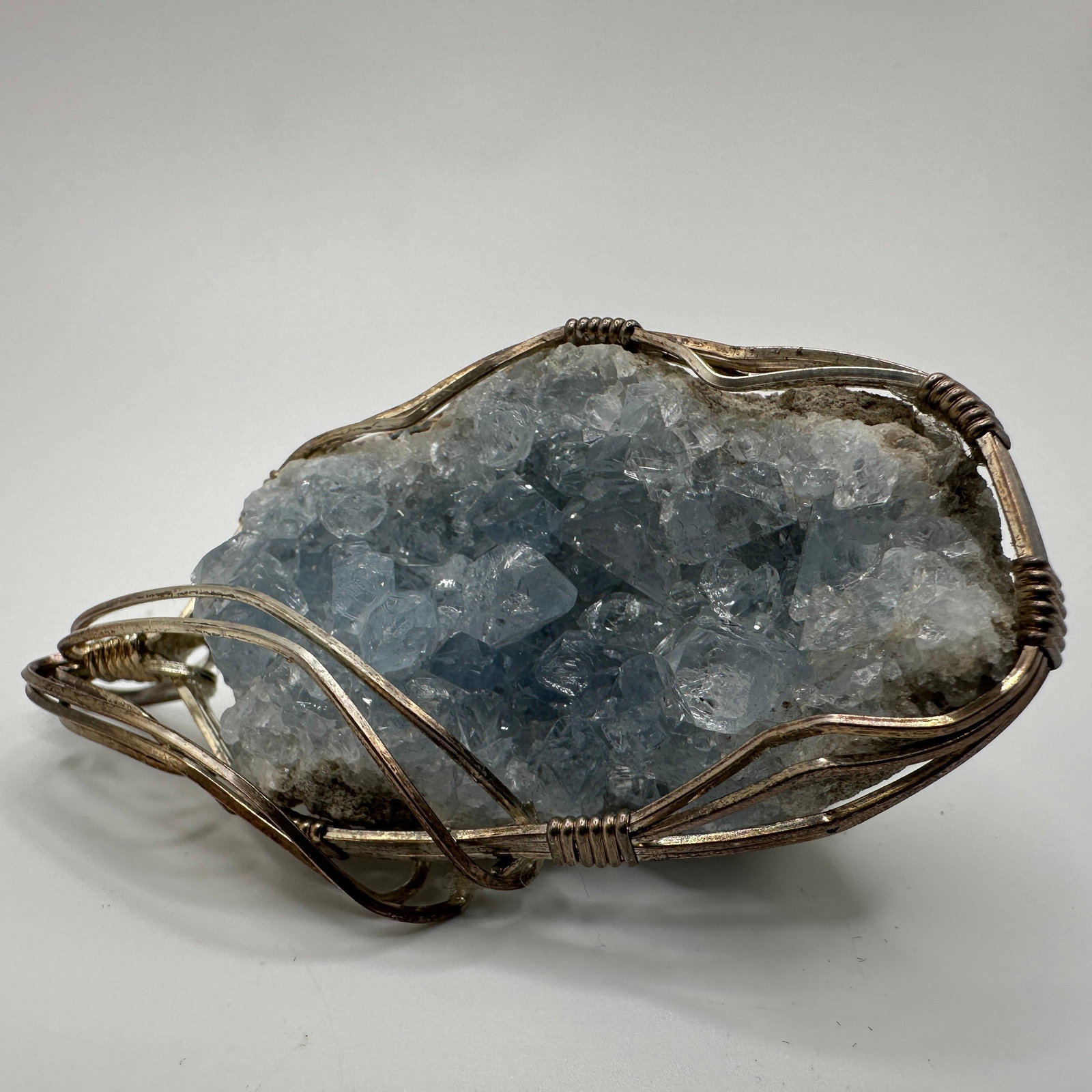 Sterling Silver Wrapped Celestite Style Crystal Specimen Pendant