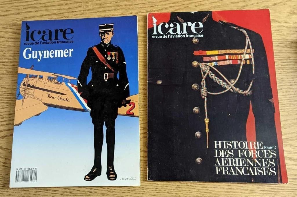 2 French Military Aviation Softcovers: This lot includes: (1) Icare - Revue de L'aviation francaise - Guynemer softcover. This is approx 9 1/2" x 3/4' x 12 3/4". (1) Icare - Revue de L'aviation francaise - Histoires