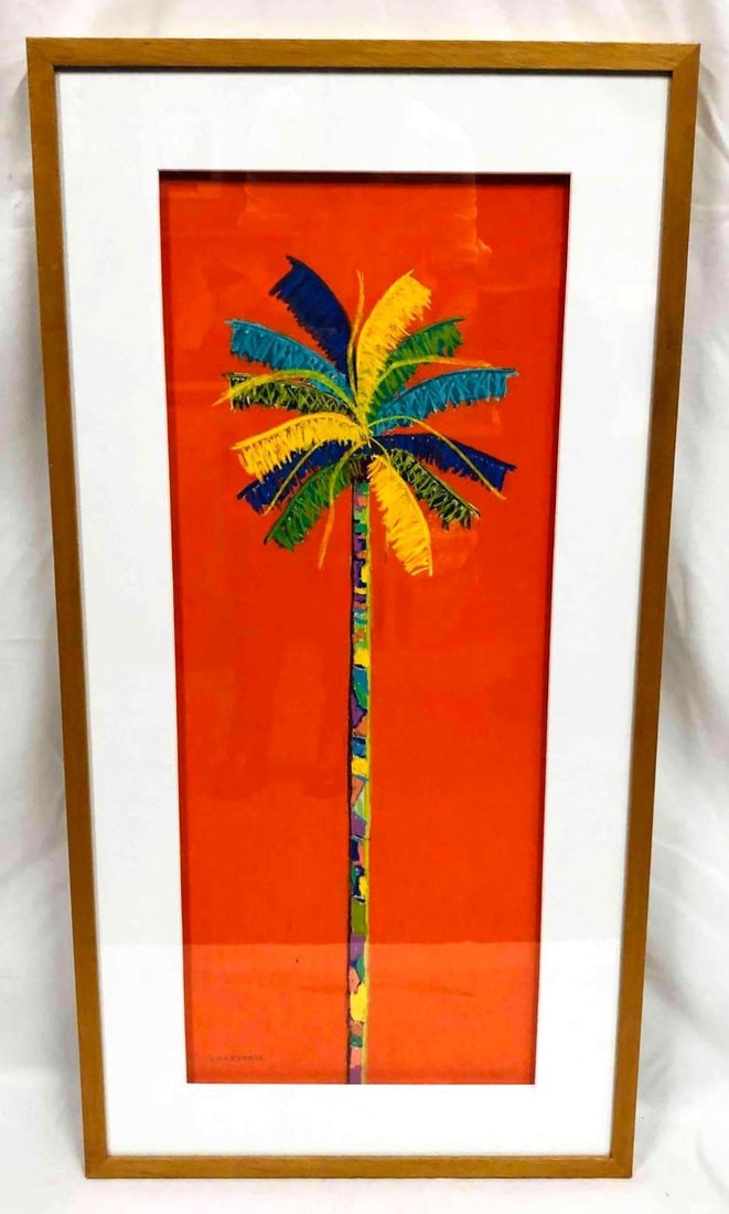 Signed & Framed Pastel "Palm La Red" By Ellen Marshall 2018: This lot contains a Signed & Framed Pastel "Palm La Red" By Ellen Marshall 2018. The frame is approx 37 1/4" x 19 1/4" while the artwork itself is approx 30" x 12 1/2". It weighs about 8.2lbs. Ov