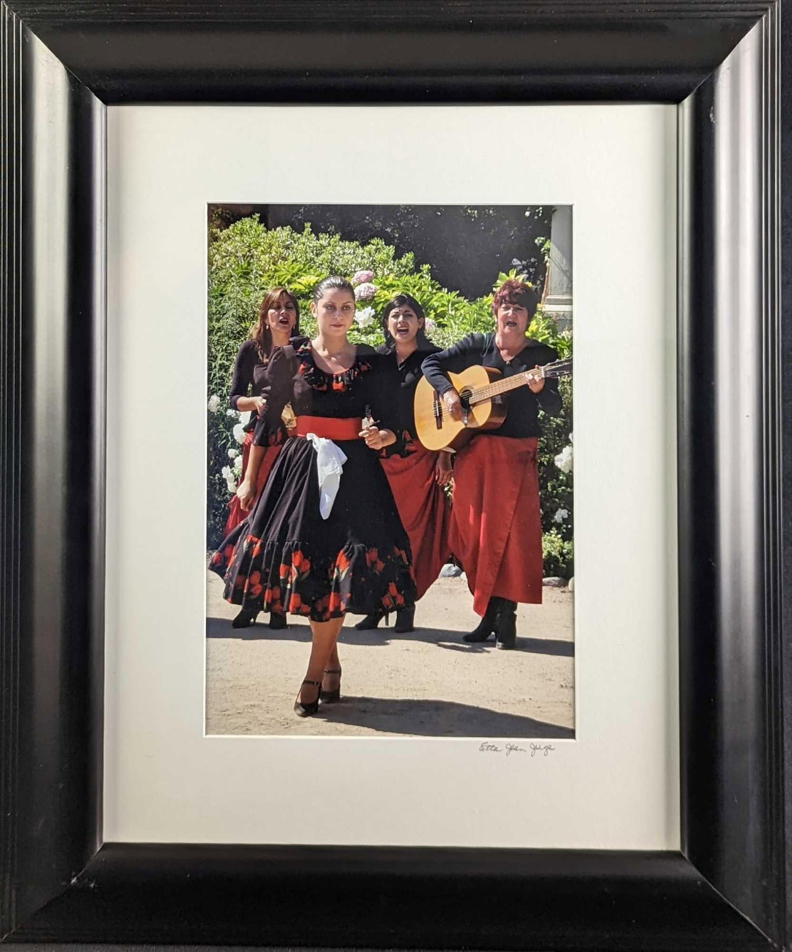 Framed Etta Jean Juge Dancing & Singing In Chile Photo: Framed Etta Jean Juge "Dancing And Singing In Chile" Photo. The framed photo is approx 18 1/2" x 1" x 22 1/2" and it weighs 6lbs. The photo/image is approx 8 3/4" x 22 1/2"