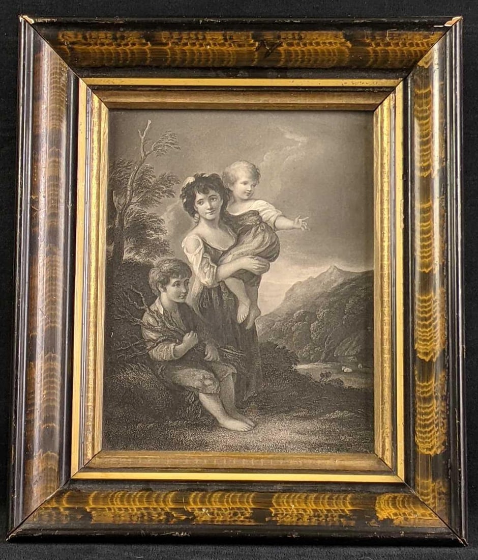 Art Print in Vintage Fame Henry Robinson: Art Print in Antique Frame Henry Robinson. This is a reproduction print of Henry Robinson's The Young Cottagers. This print is in a beautiful vintage frame with glass over the image. This is 