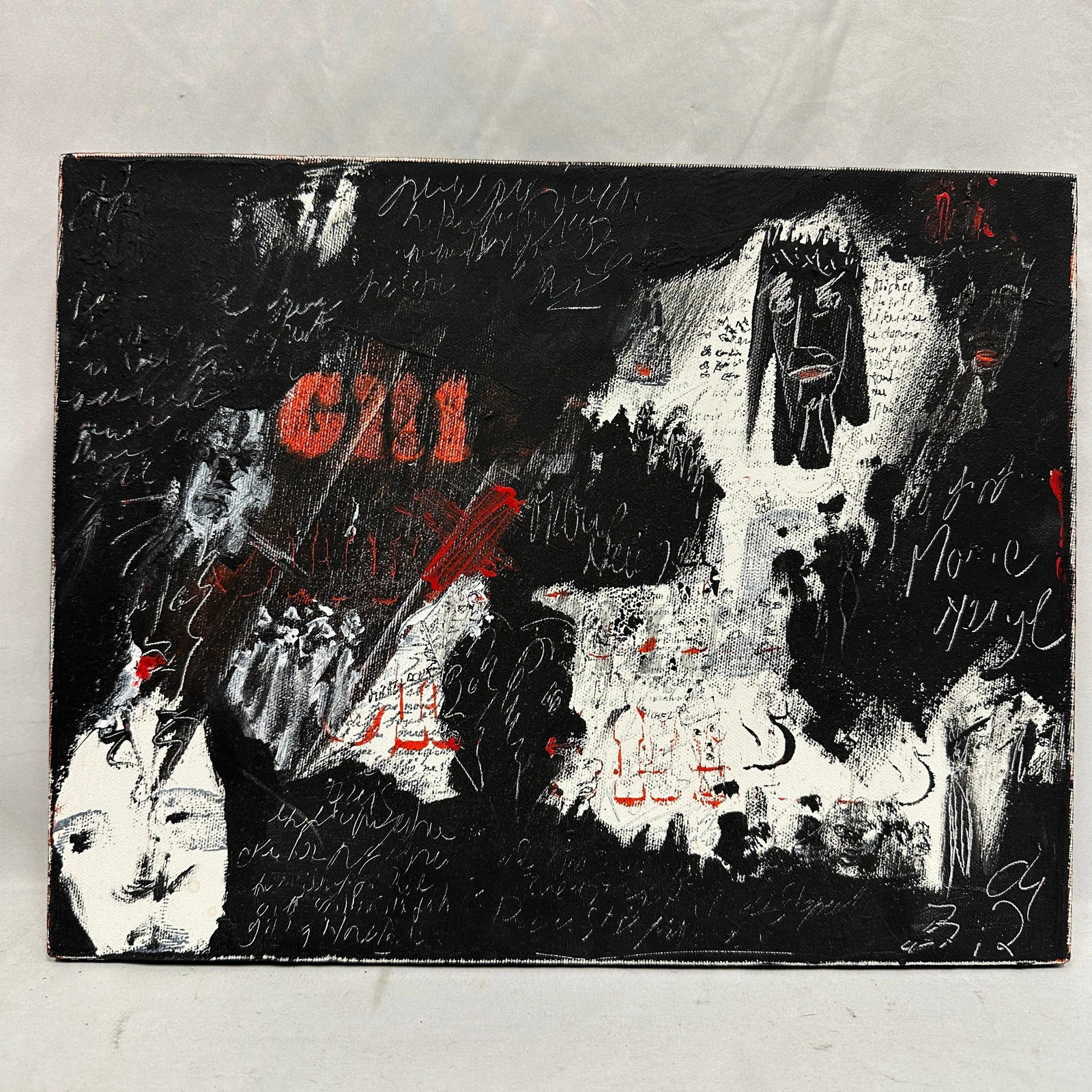 Gilles Rieu Mixed Media Abstract The Last Day St Augustine Small Painting on Canvas (1 of 6)