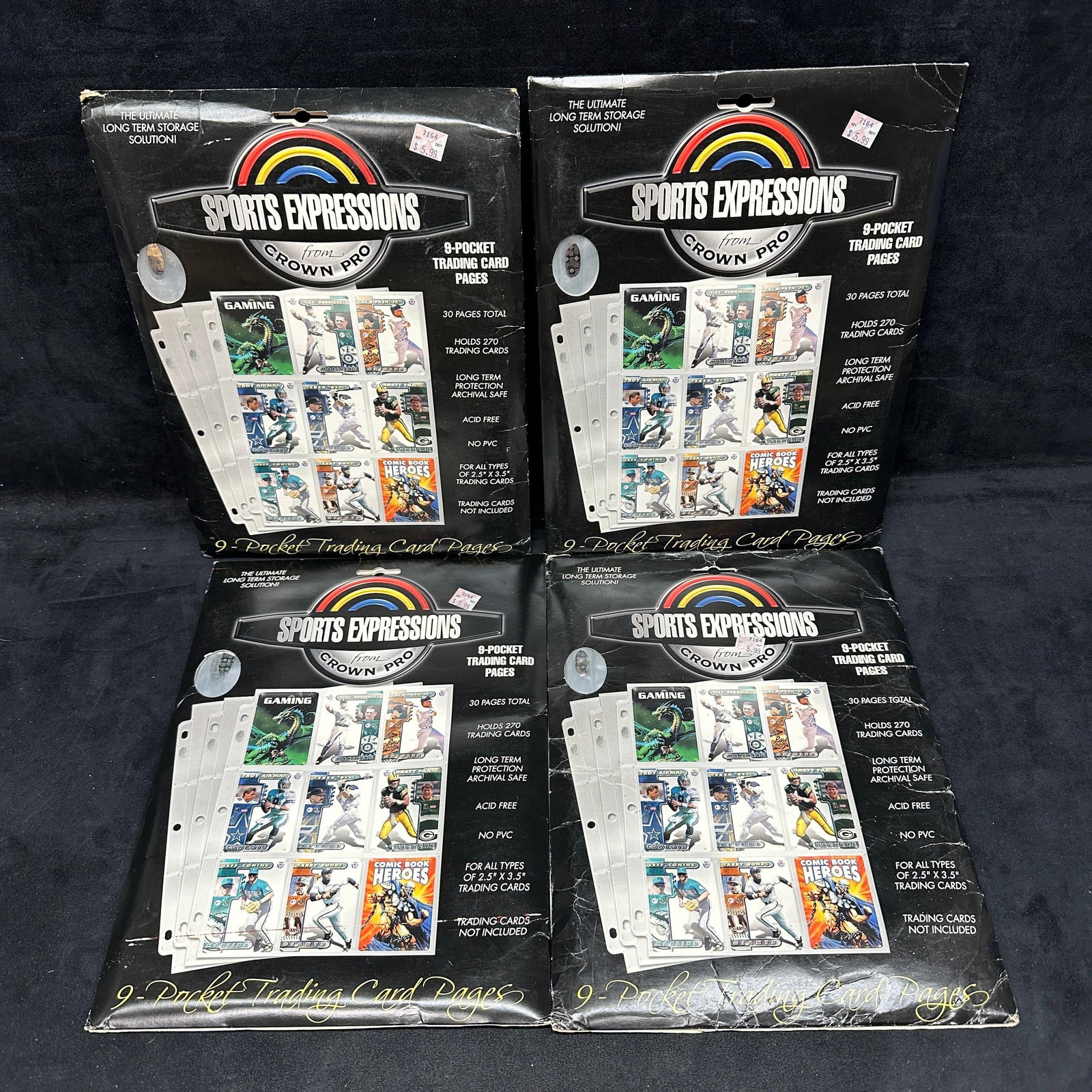 Nine Pocket Trading Card Pages 4 Four 30 Page Pack: Each 30-pack appears unused, but some are opened. Nine-pocket plastic trading card sleeve. These items are in pre-owned, previously displayed condition, with light wear and some surface scratches. Ple