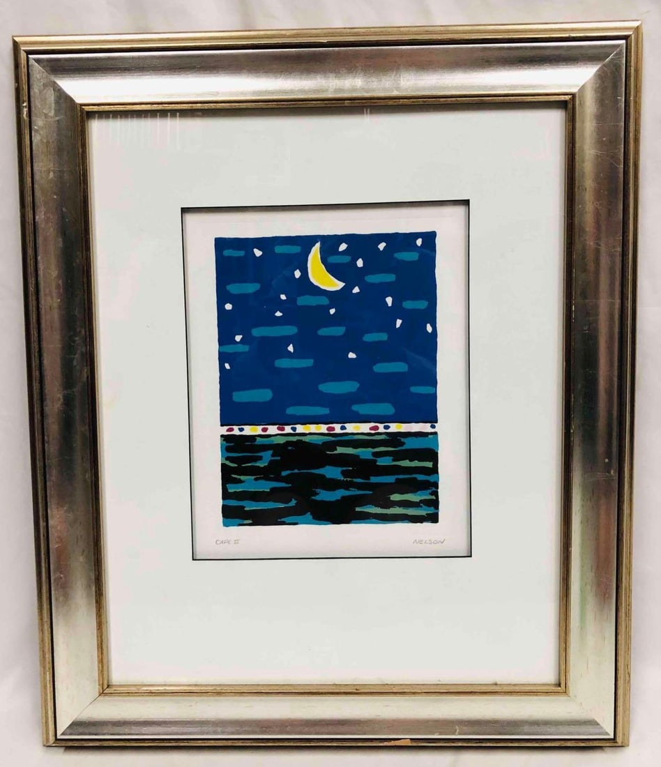 Framed & Signed "Cape II" Serigraph By Nelson: This lot contains Framed & Signed "Cape II" Serigraph By Nelson. The frame is approx 25" x 21" while the artwork itself is approx 12" x 9 1/2" and it weighs about 7.2lbs. Overall the artwork/fram