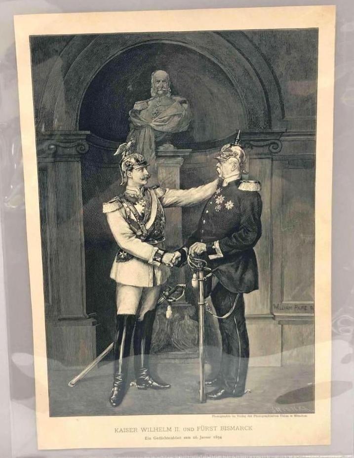 Print Of Kaiser Wilhelm II And Prince Bismarck A Commemorative Sheet For January 26, 1894. (1 of 5)