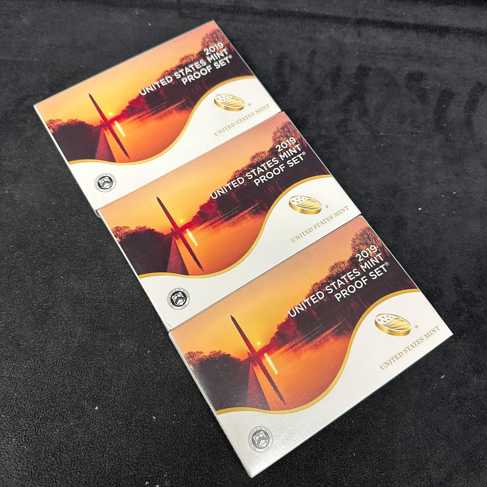 Three 2019 United States Mint Proof Sets With Boxes And COA: Group of three 2019 United States Mint proof sets. Each set includes original government packaging, outer box, and certificate of authenticity. Coins include the Kennedy half dollar, Native American d