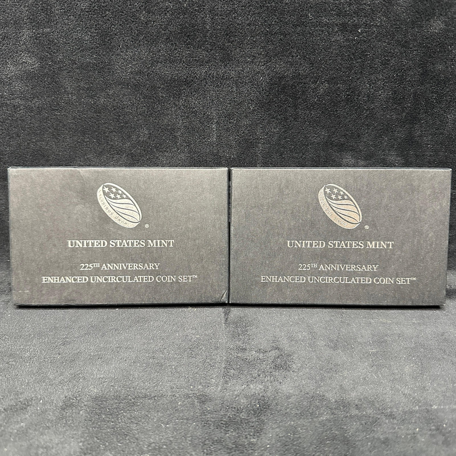 2017 US Mint 225th Anniversary Enhanced Uncirculated Coin Sets Two: Group of two 2017 U.S. Mint 225th Anniversary Enhanced Uncirculated Coin Sets. Each set includes enhanced finish coins from multiple U.S. Mint facilities, housed in original government packaging with 