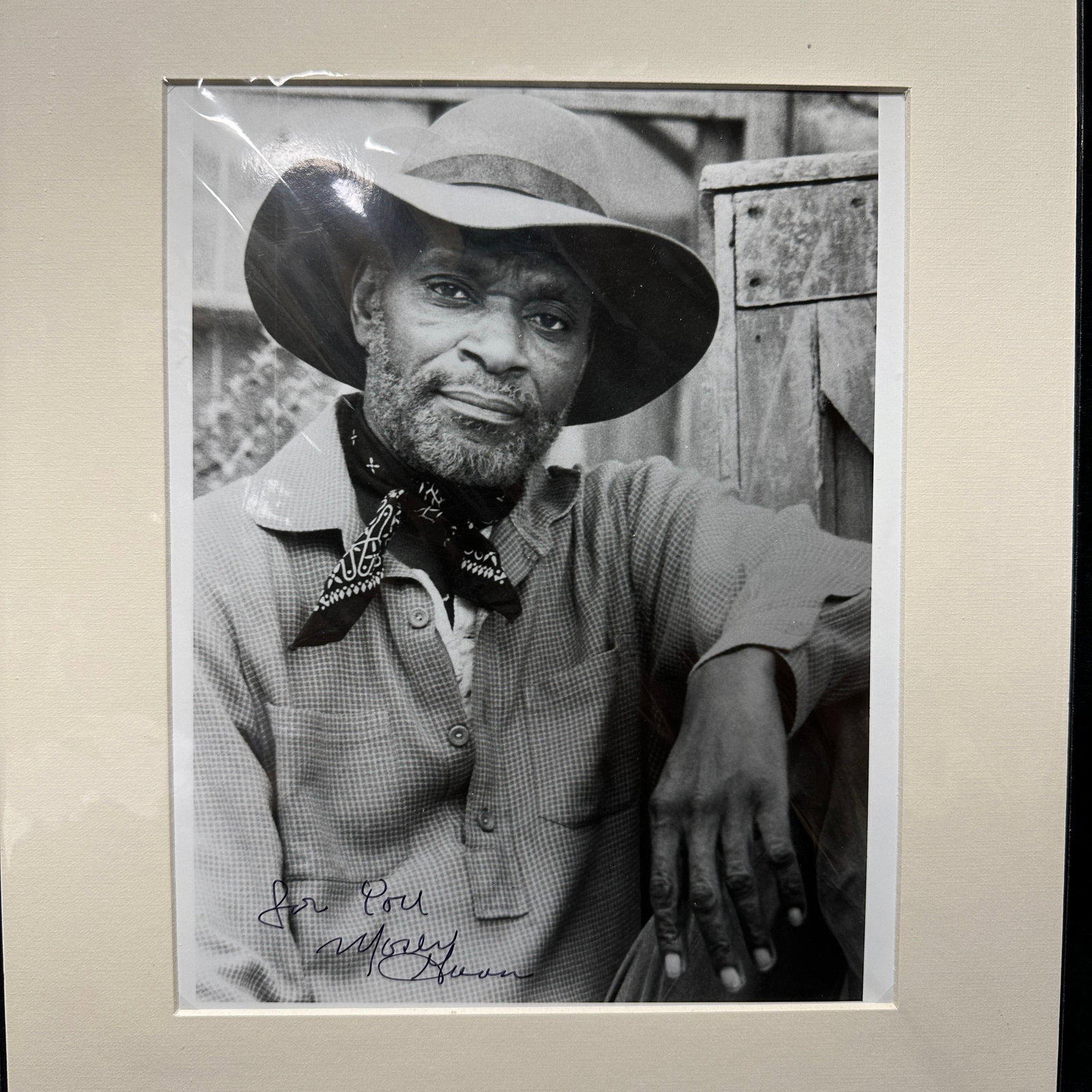 Moses Gunn Signed Photography Print with COA: Black and white portrait photograph of actor Moses Gunn, signed in black ink with inscription “For You Moses Gunn.” Matted presentation in protective sleeve. Includes Todd Mueller Autograp