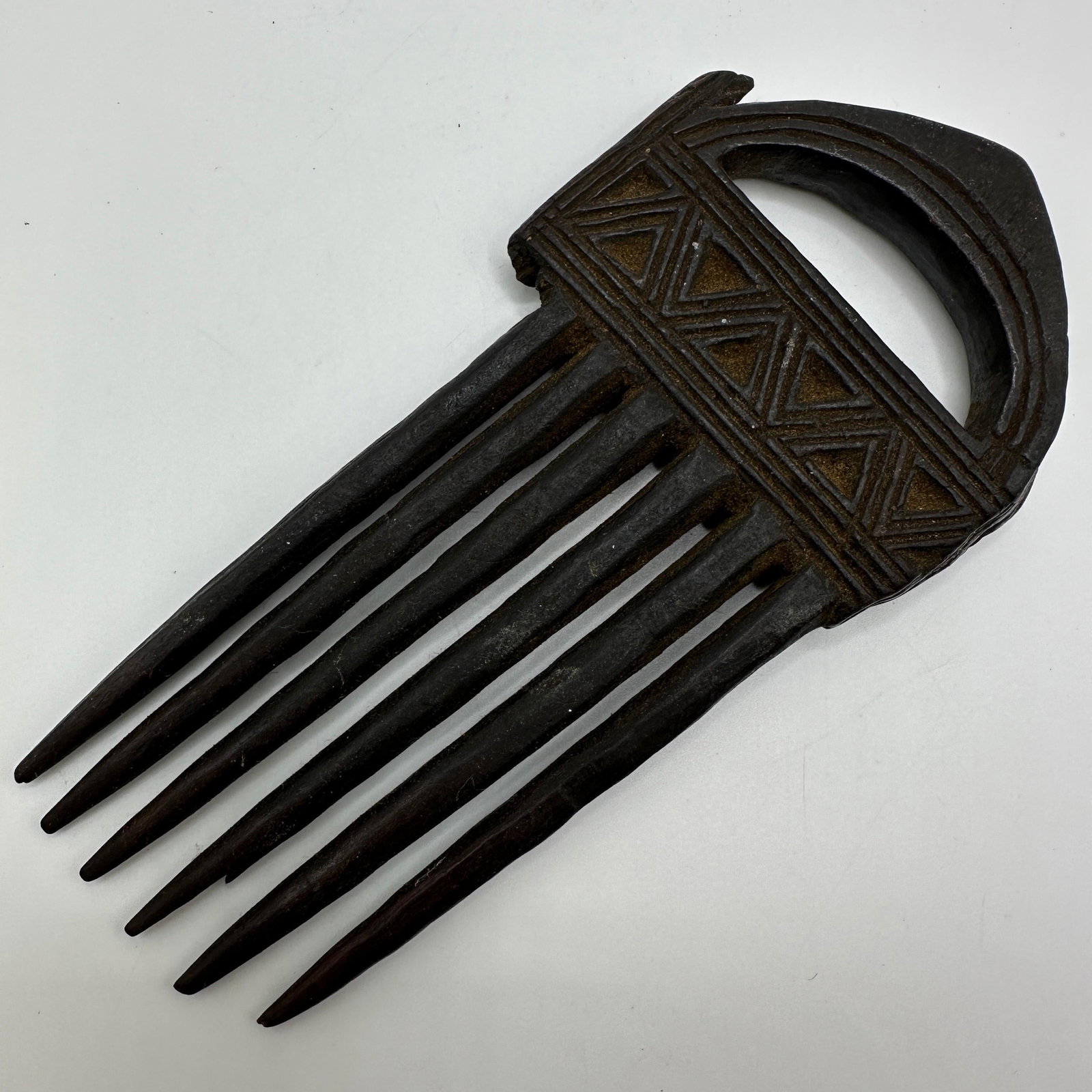 African Carved Wood Comb Zambia Tribal Hair Comb Geometric Design (1 of 4)