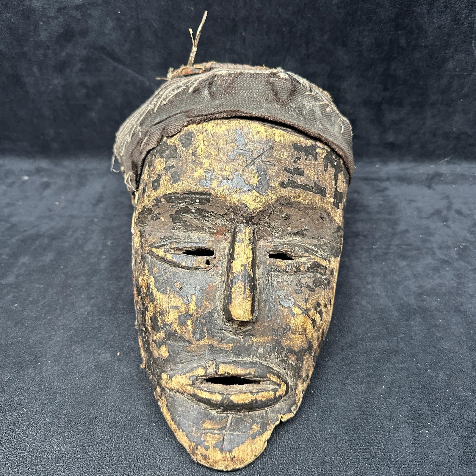 Chokwe African Carved Wood Mask With Fabric Back Zambia Origin Forehead Marking (1 of 16)