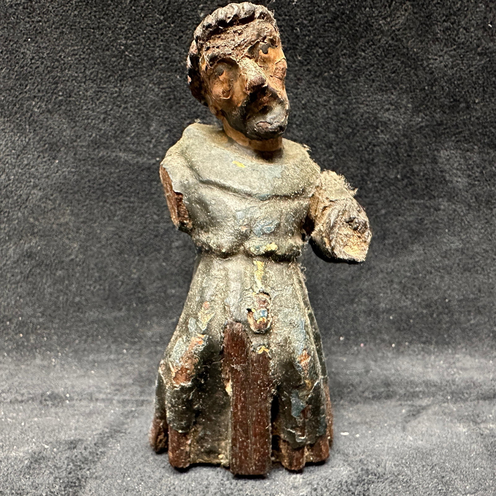Antique Carved Santos San Roque Polychrome Figure