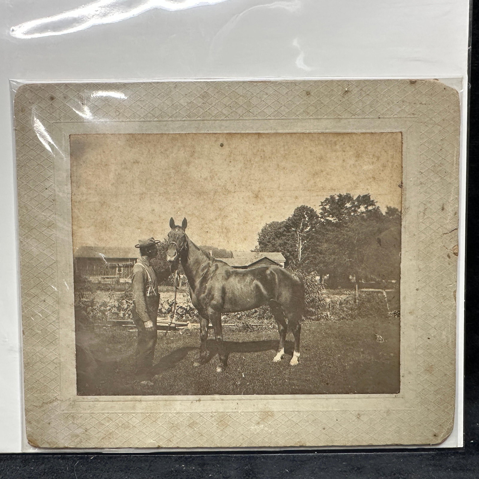 Antique Cabinet Photograph Man Standing with a Horse