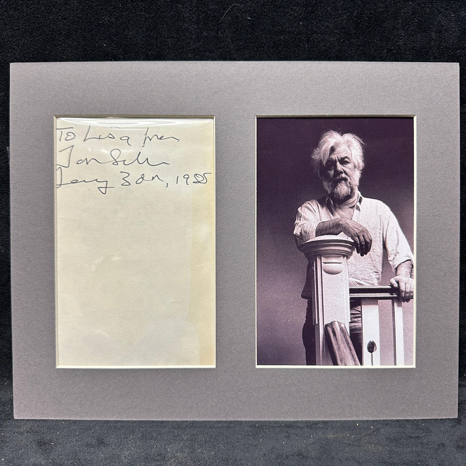 Jon Silkin Signed Album Page British Poet: Album page signed and inscribed in ink by Jon Silkin, British Poet. No COA. Pre-owned, overall good condition with light surface wear to the signature and photo display. Please reference all photos