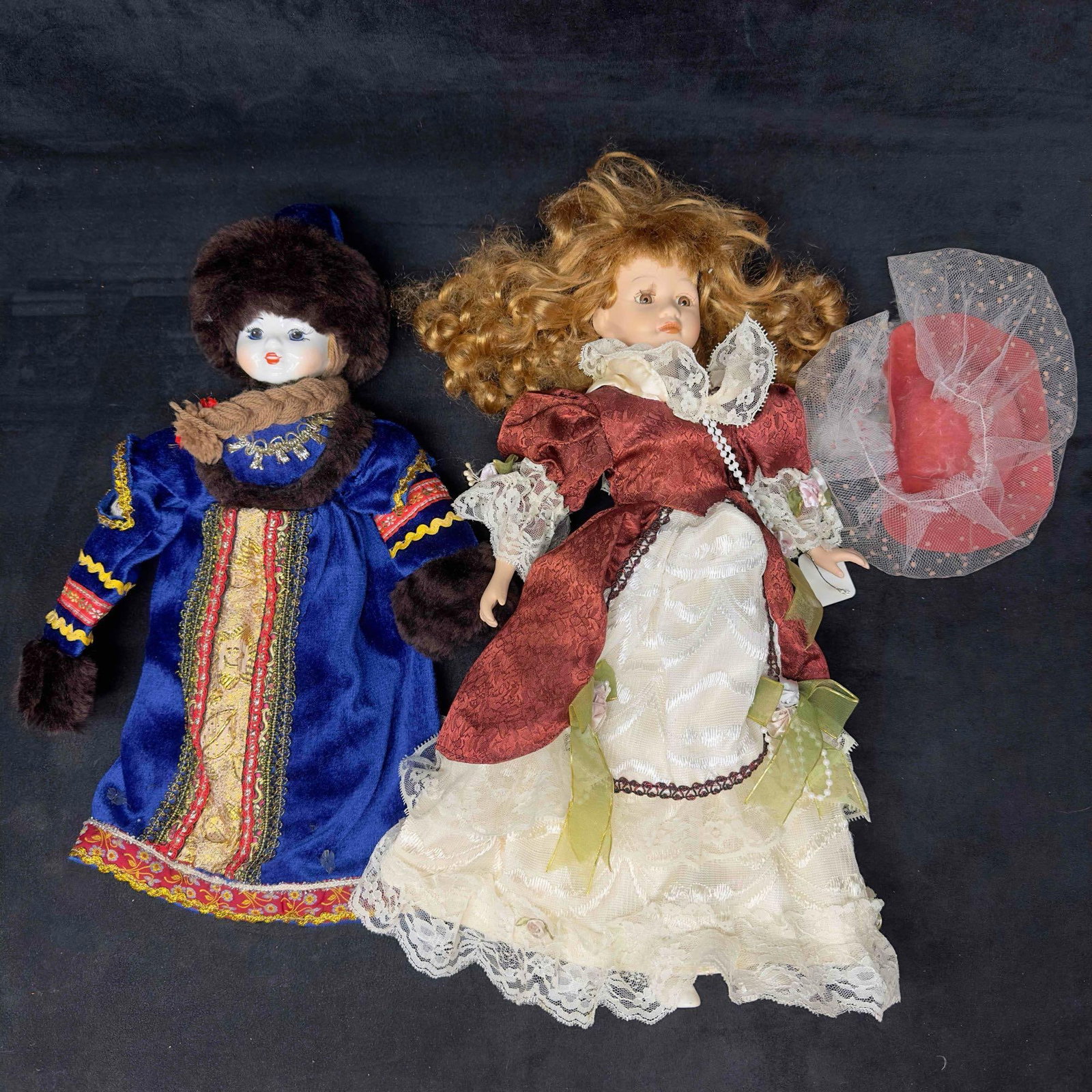 Porcelain Dolls Set Victorian Ashley Belle and Russian Girl Blue Dress Doll (1 of 9)
